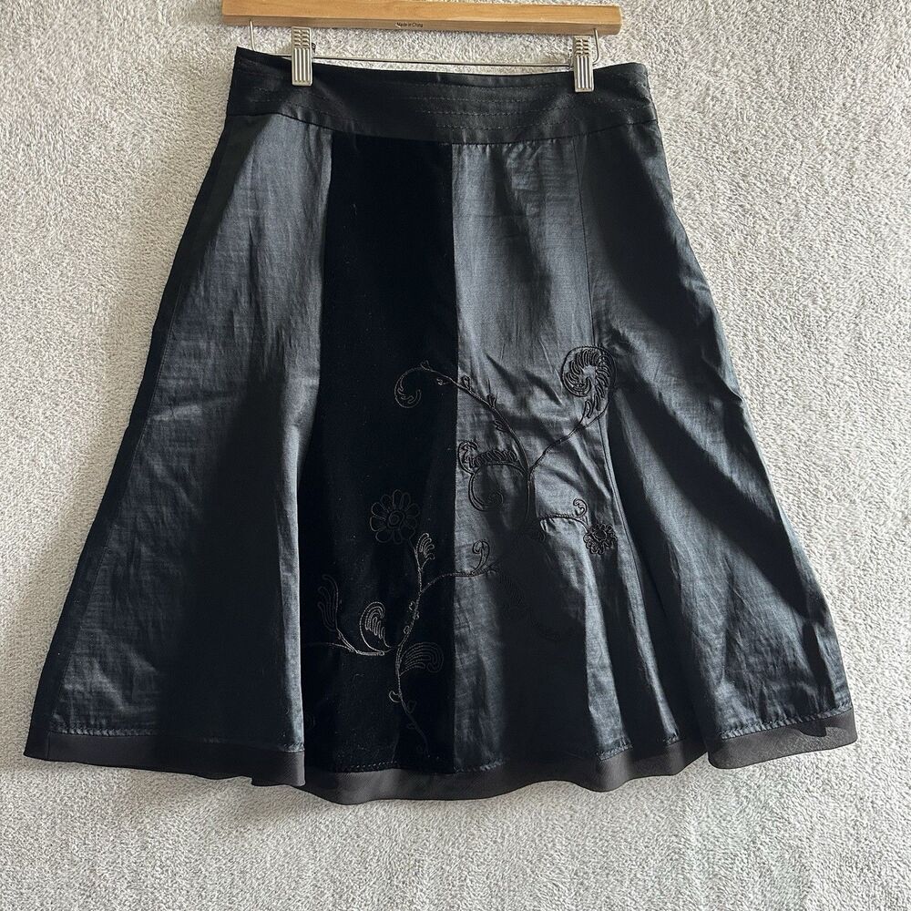 Intuitions Silk Velvet Embroidered Skirt Size 4 Fairygoth Boho Steampunk Witchy